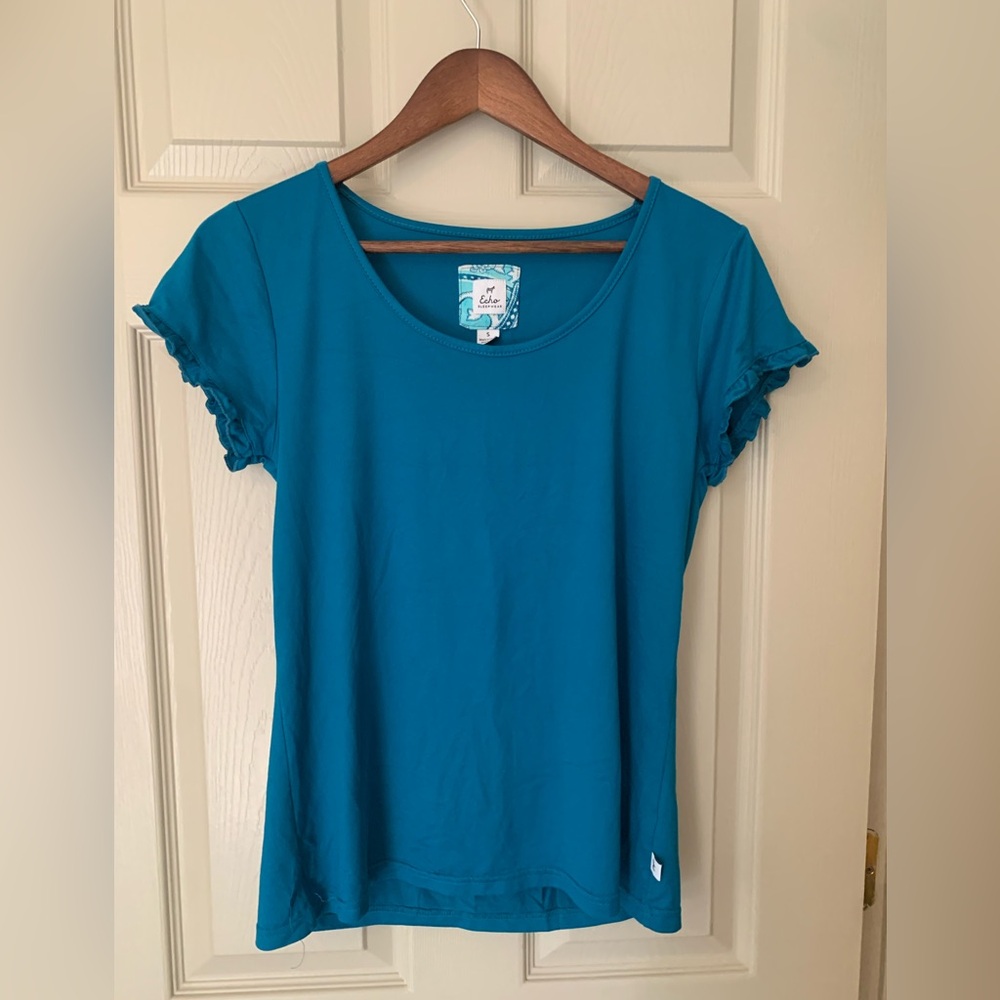 Echo Blue Flutter Sleeve Ruffled Tee
